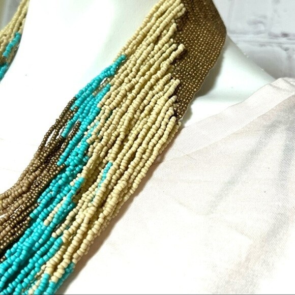 Long 34” multi-strand beaded necklace multicolor seed bead statement Bohomian - Picture 2 of 10